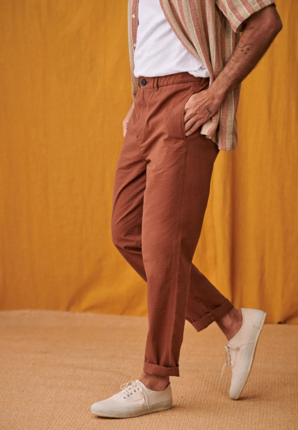 Trousers-Rust Seersucker