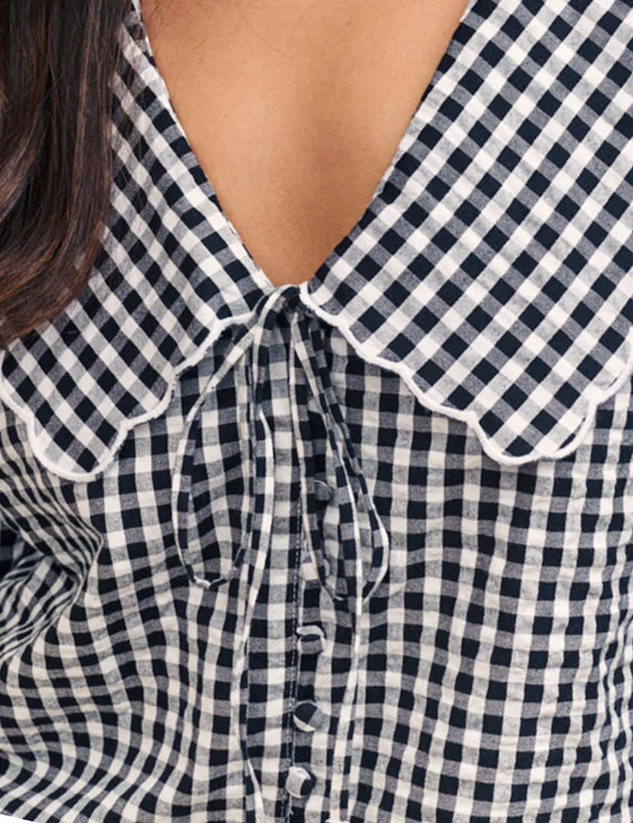 Black Gingham Long Sleeve Blouse