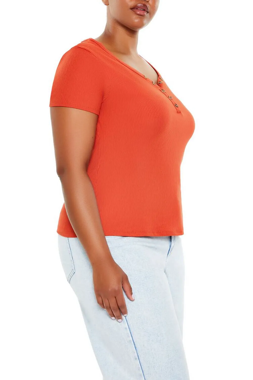 Plus Size Ribbed Henley T-Shirt