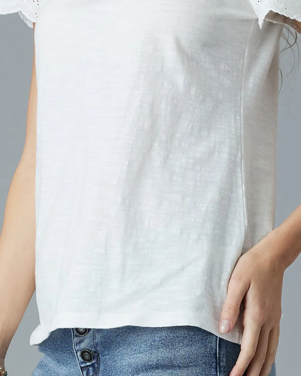 Casual T-Shirt With Delicate Eyelet Detailing