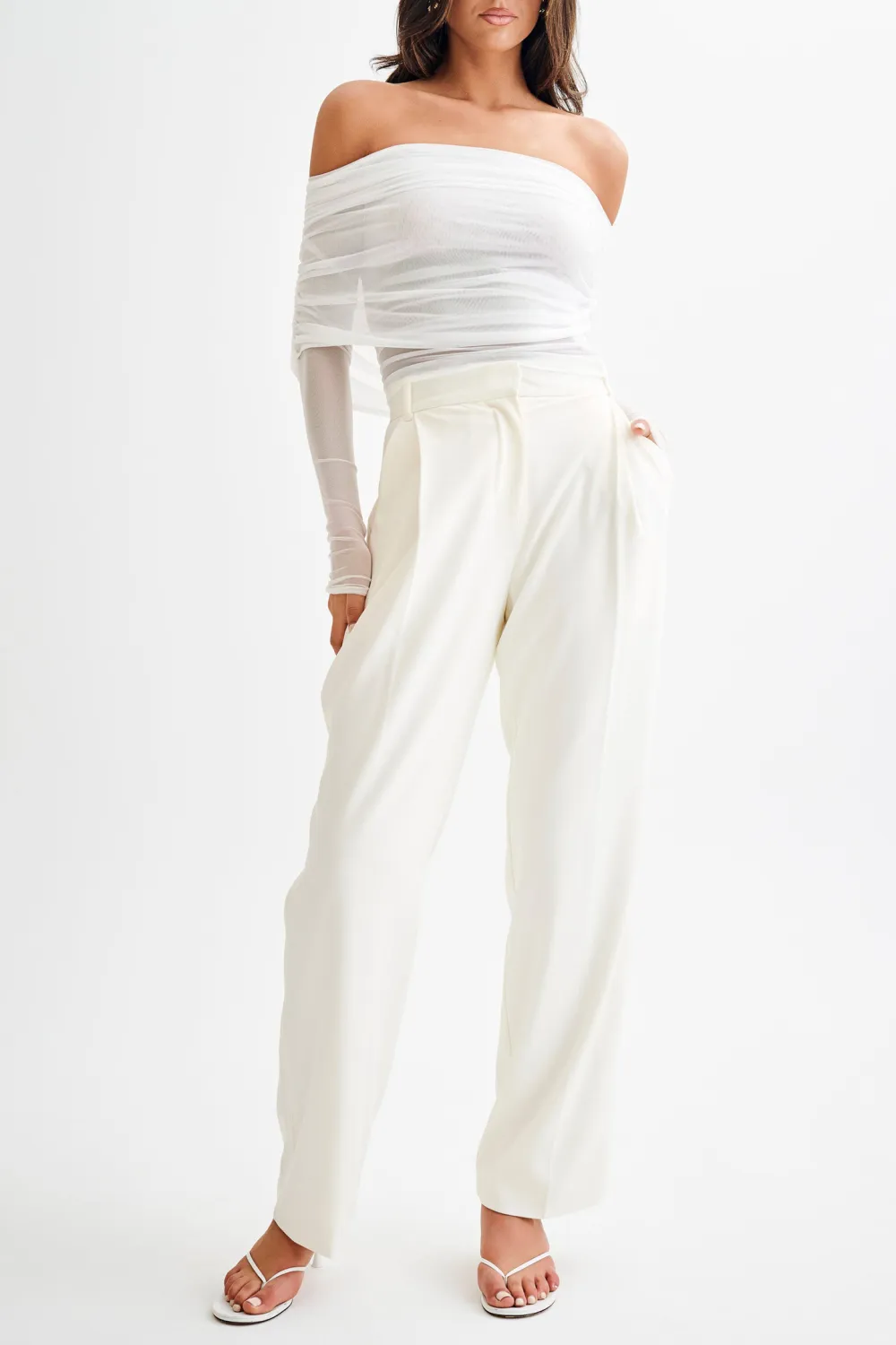 Sheer Mesh Off Shoulder Top