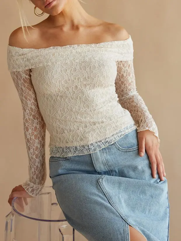 Collette Off The Shoulder Lace Long Sleeve Top
