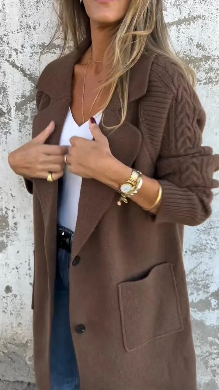 Women's Collar Patchwork Knitted Casual Coat