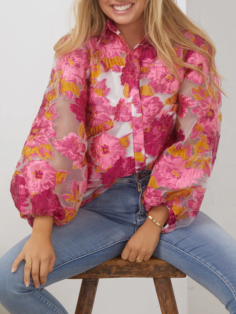 Pink and White Floral Shirt