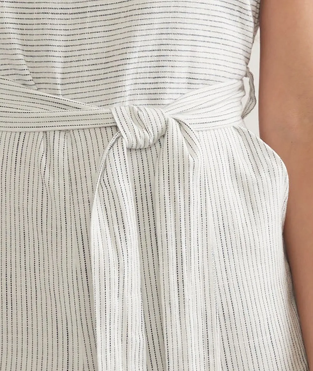 Belted Striped Linen Jumpsuit