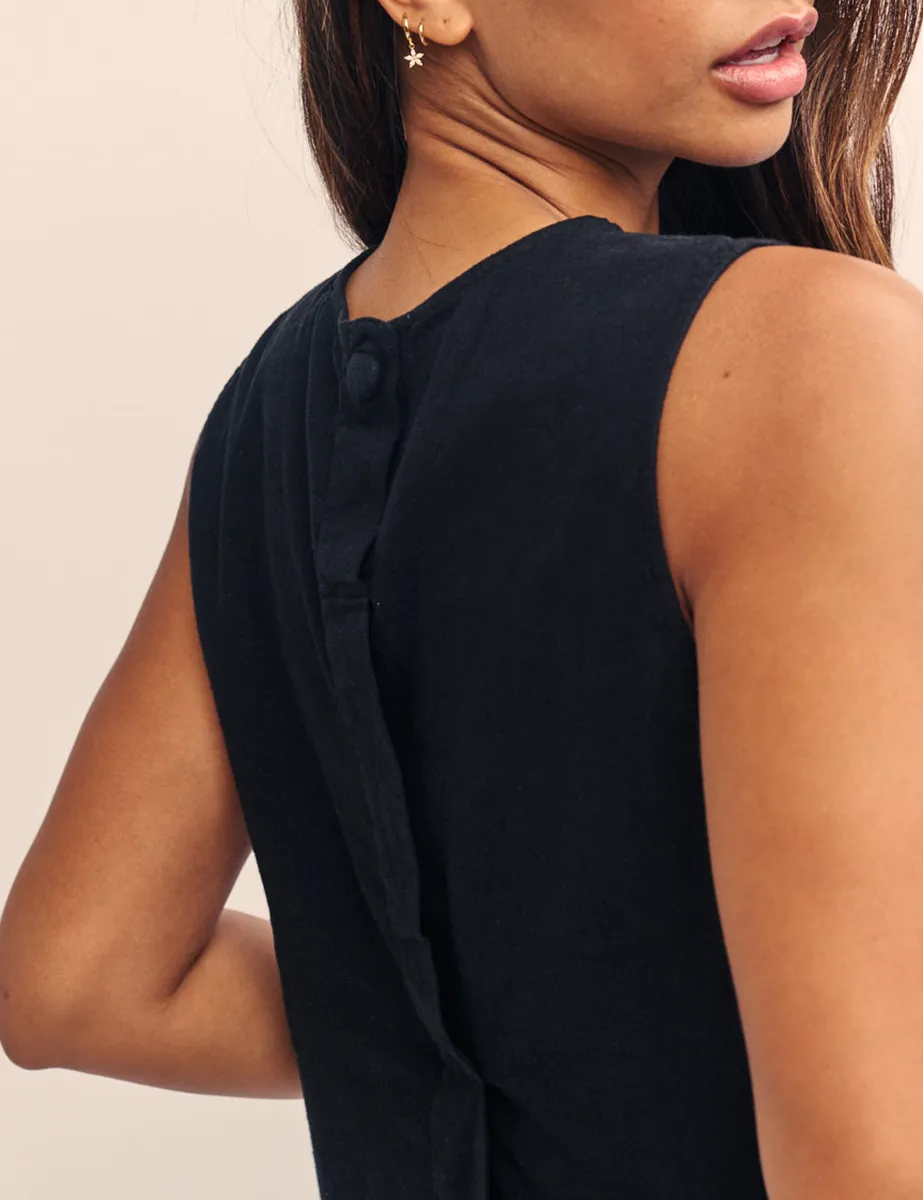 Black Linen-blend Swing Top