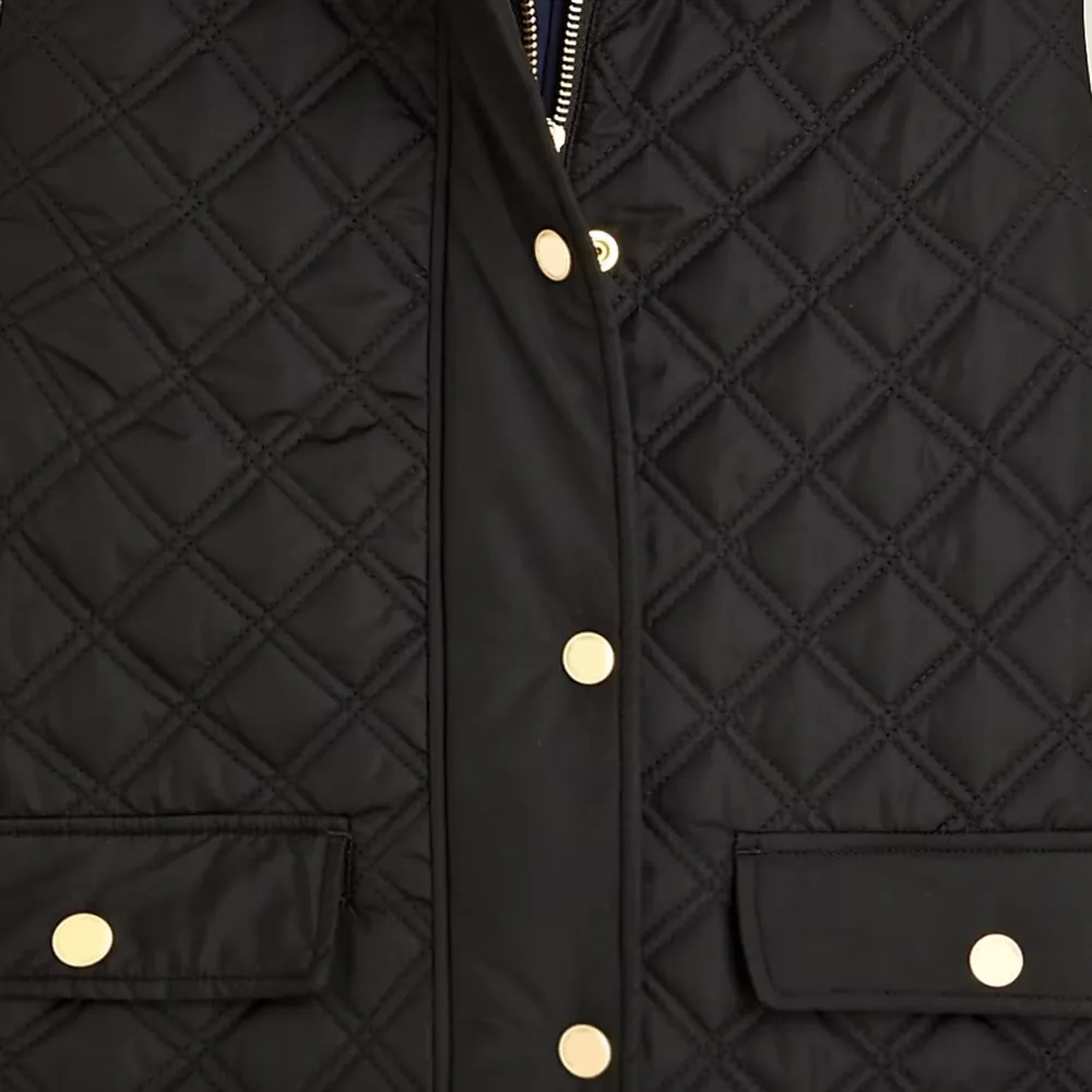Corduroy-trim Quilted Vest In Green