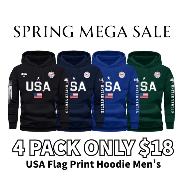 USA Flag Print Hoodie Men's Fleece Sweatshirt