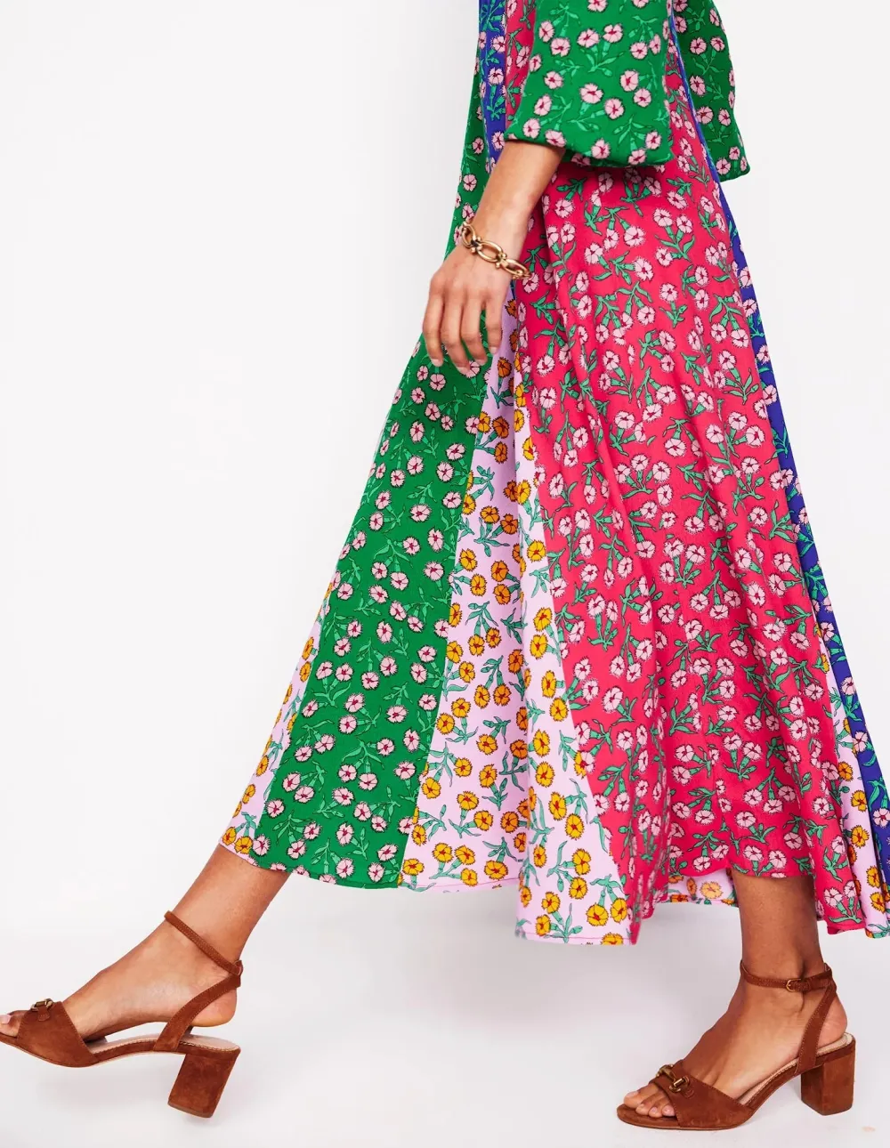 Multicolor Patchwork Long - Sleeve Tea Dress