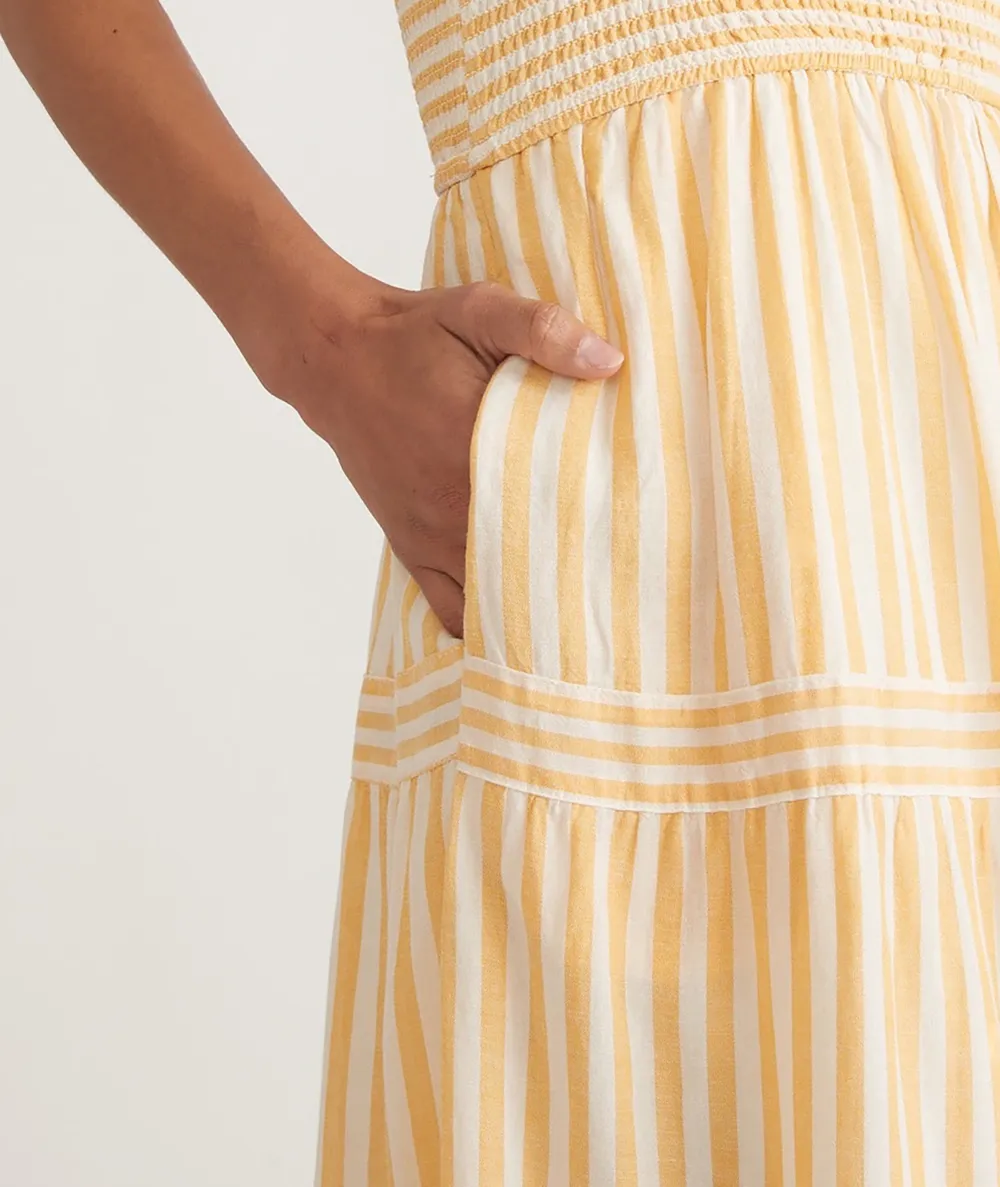 Yellow Striped Tiered Midi Dress