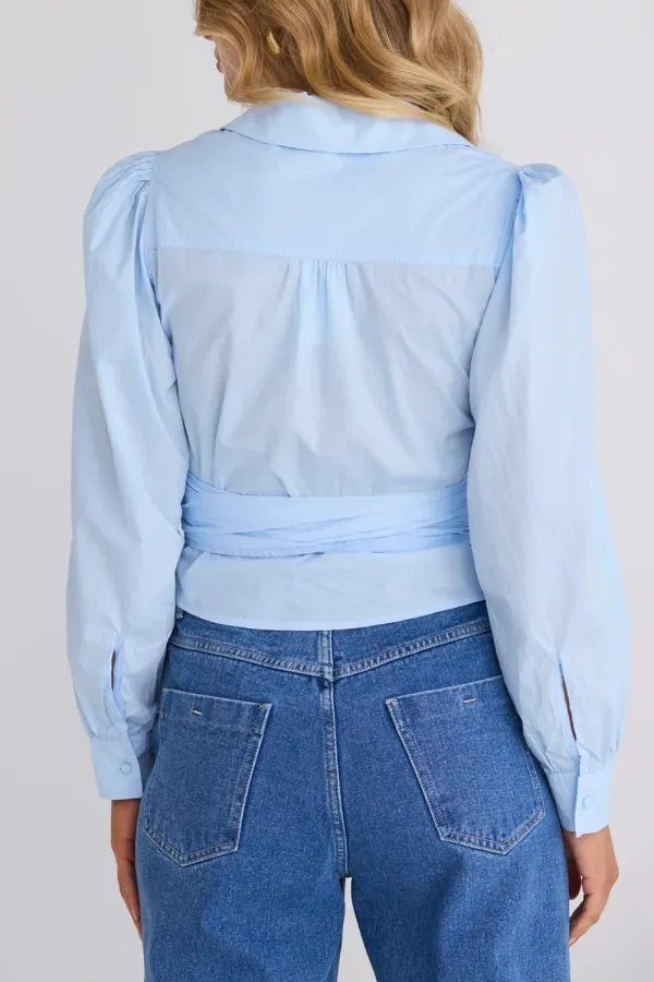 Cut Out Blue Wrap Shirt