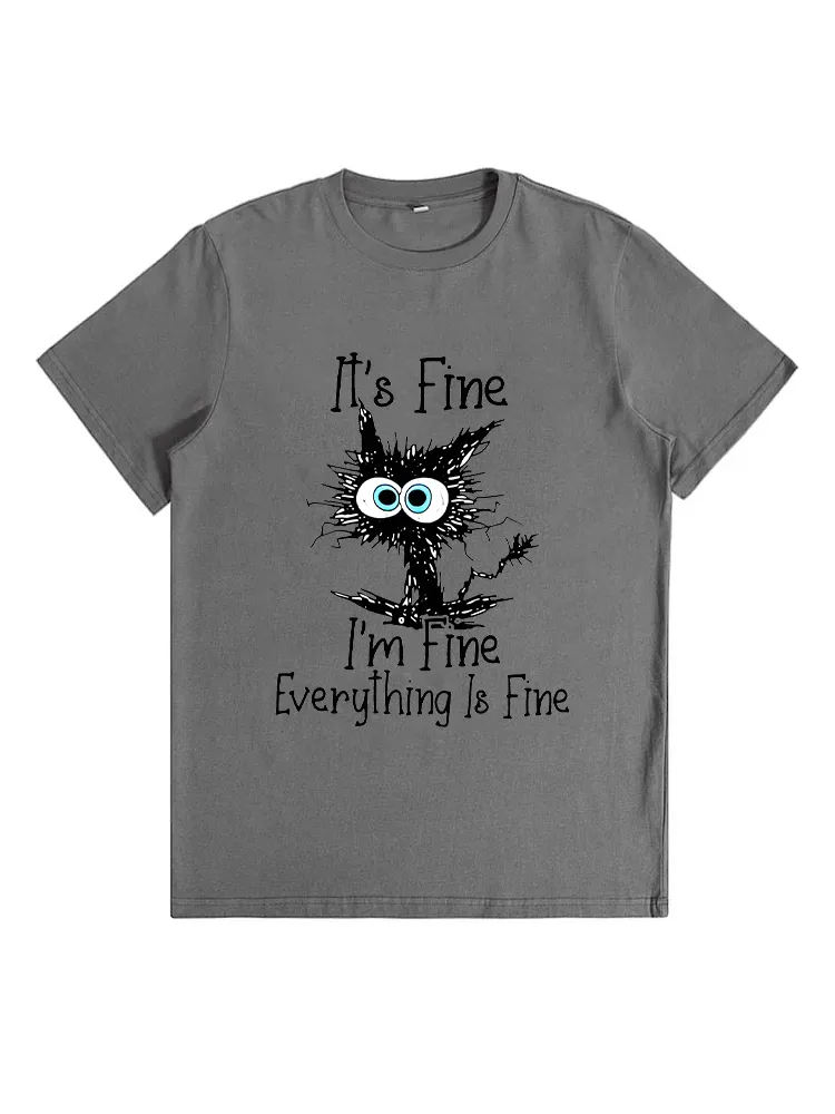 Black Cat It'S Fine I'M Fine Everything Is Fine T-Shirt