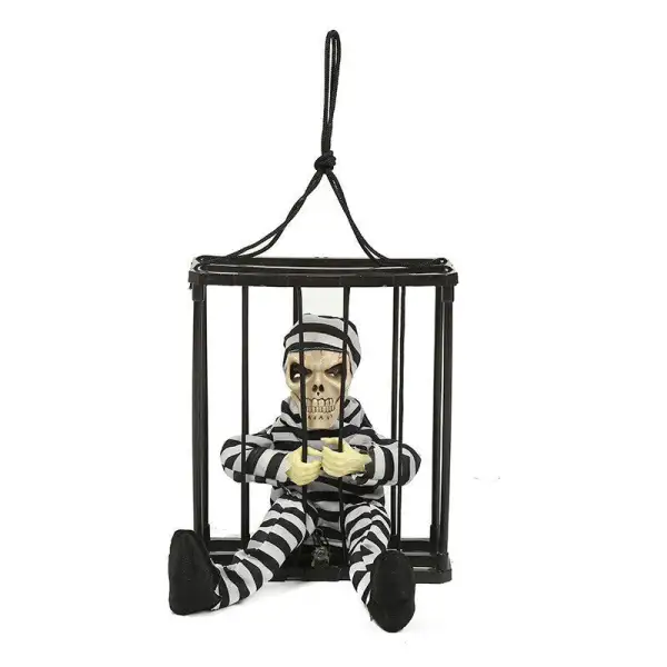 Screaming Animated Halloween Decorations Halloween Decor Prop Scary Skull Cage Prisoner Haunted House Decor, Ghost Light Up Eyes