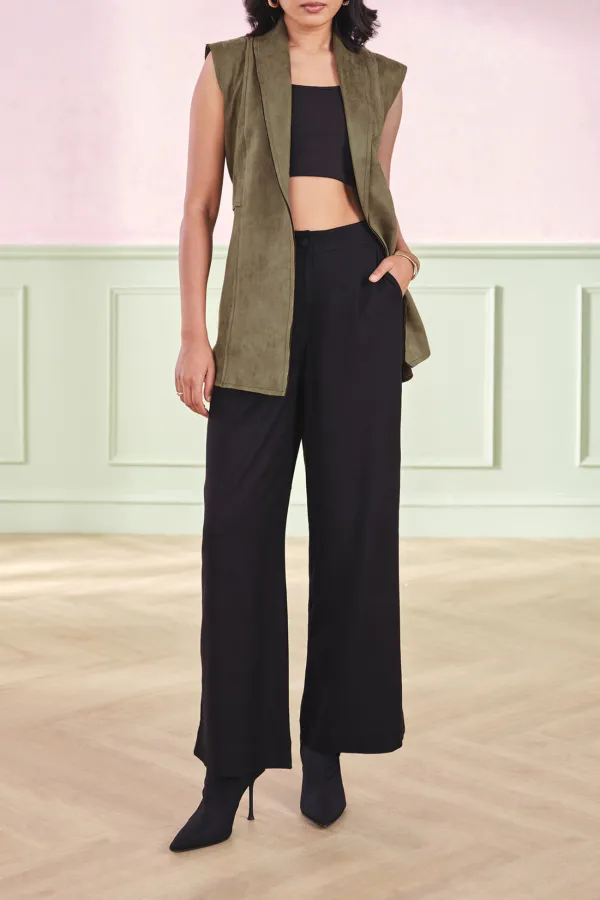Olive Sleeveless Casual Style Outerwear