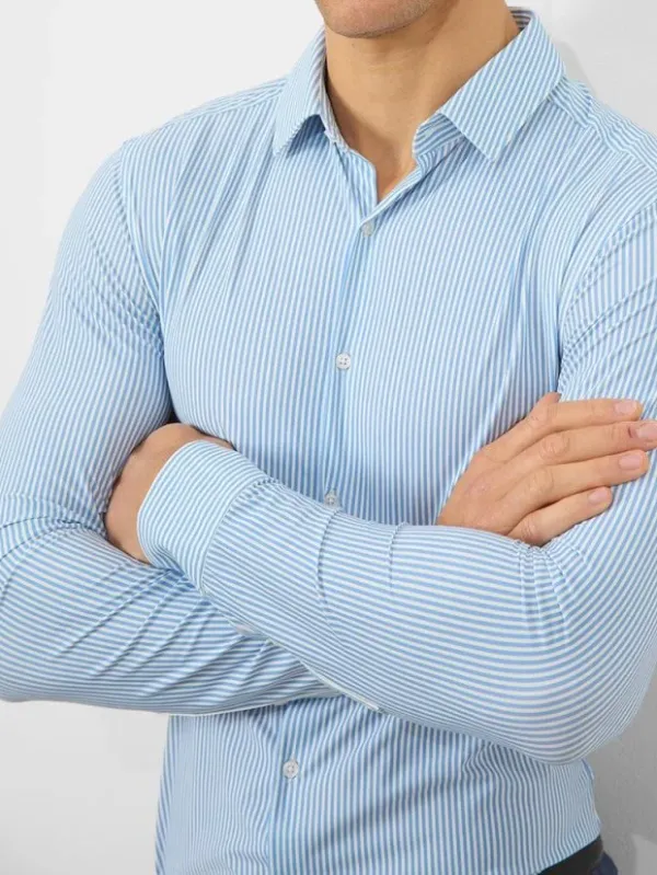 Blue Stretch Formal Comfortable Business Blouse