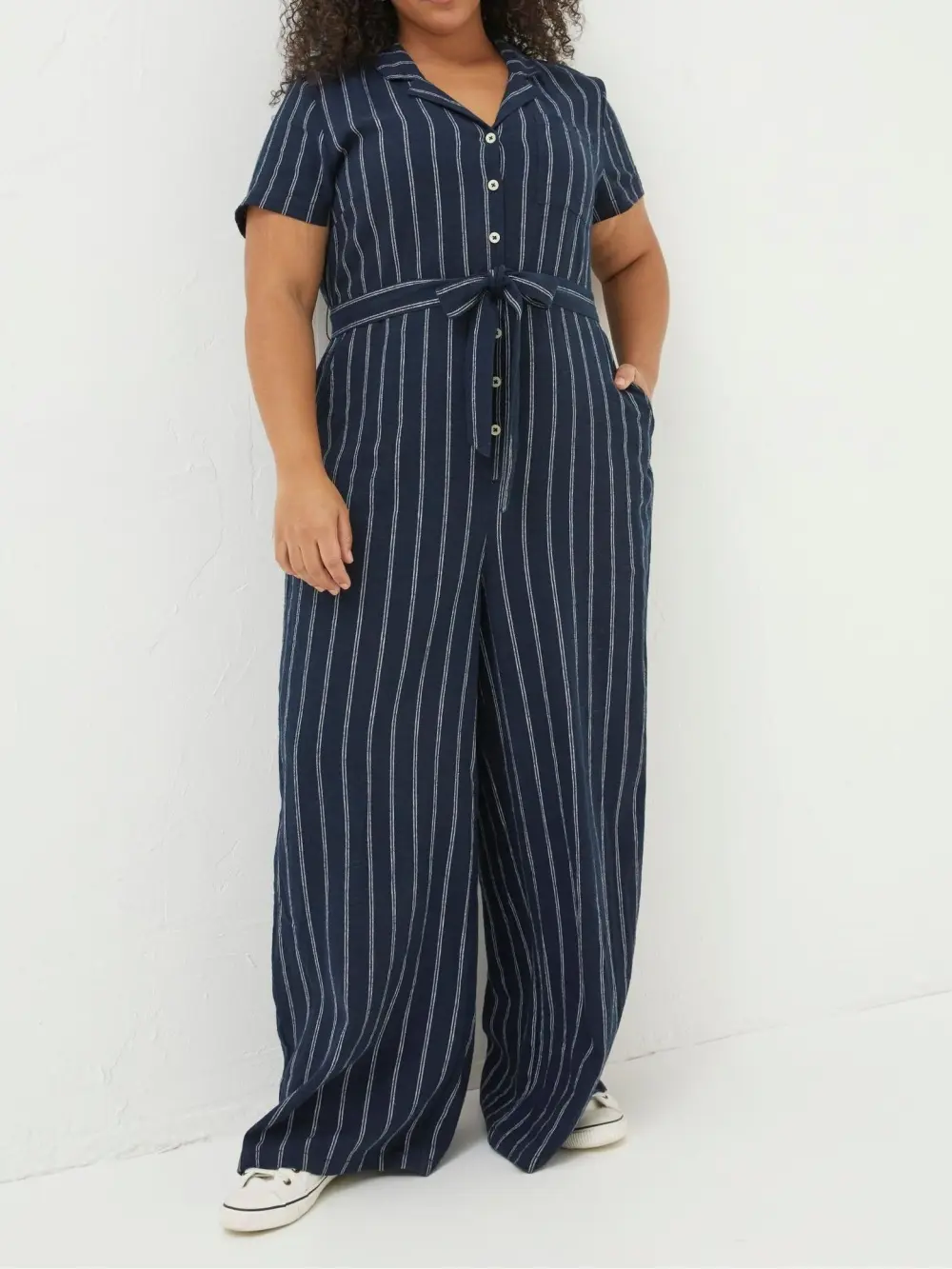 Blue Stripe Linen Blend Jumpsuit