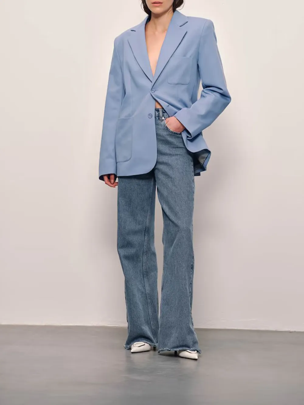 Plain Colored Lapel Collar Blazer