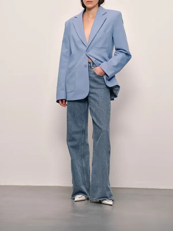 Plain Colored Lapel Collar Blazer