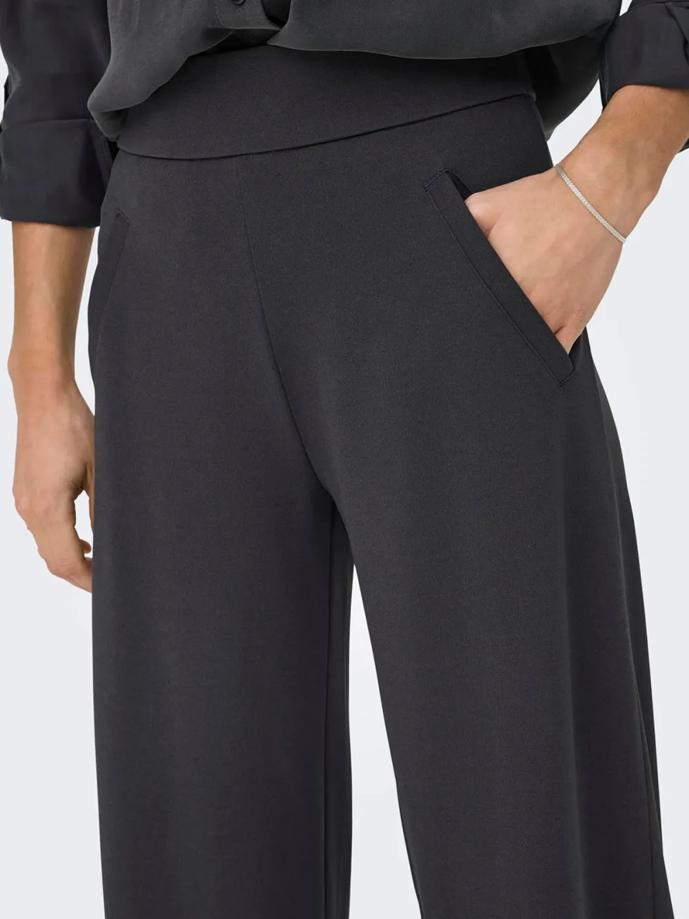 Wide-Leg Smooth Fabric Casual Style Pants