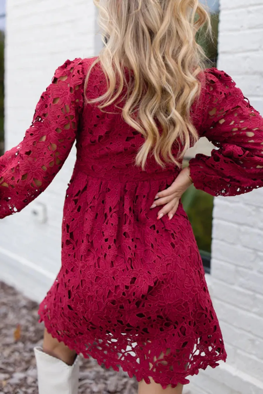 Burgundy Lace Babydoll Mini Dress
