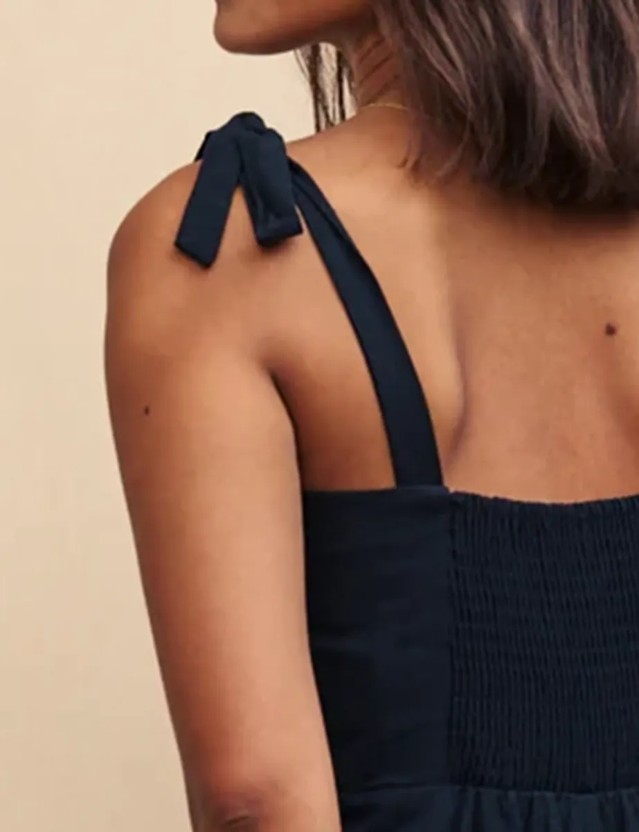 Black Linen-blend Shirred Back Playsuit