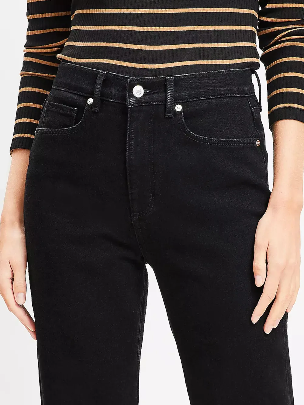 Flip Cuff High Rise Straight Jeans In Washed Black