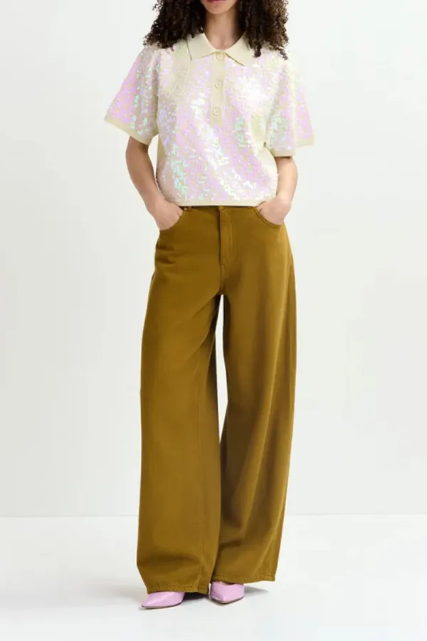 Sequin Embellished Polo Neck Tops