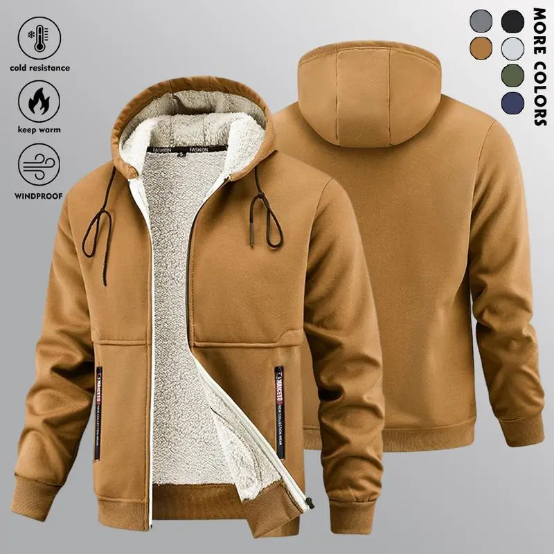 🔥Last Day Promotion🔥Men's Winter Sherpa Hooded Jacket, Thick Warm Zip-Up Hoodie