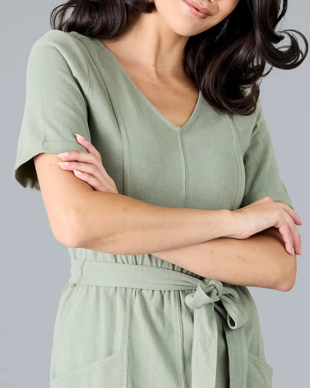 Slight Stretch V Neck Midi Dress