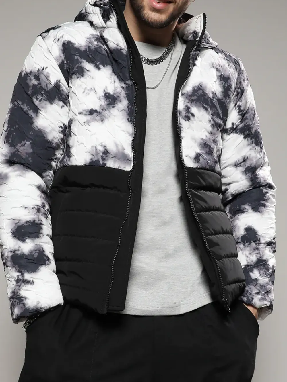 Tie Dye Patchwork Puffer Jacket
