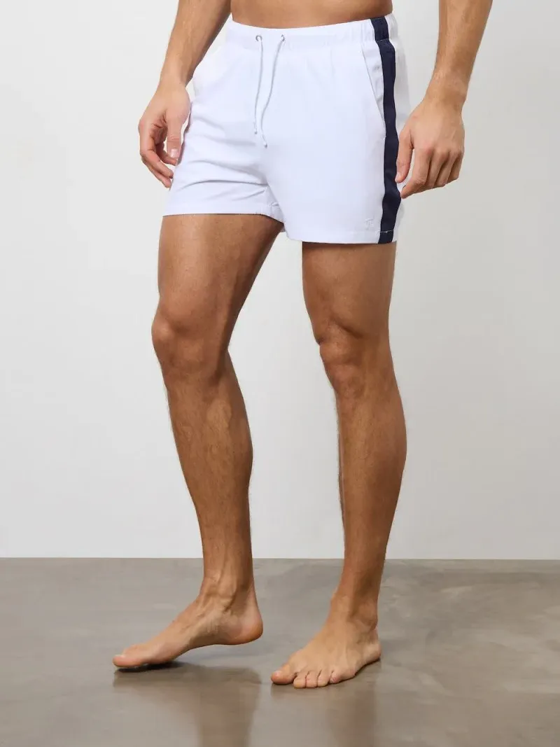 White Contrast Trim Short Swim Shorts