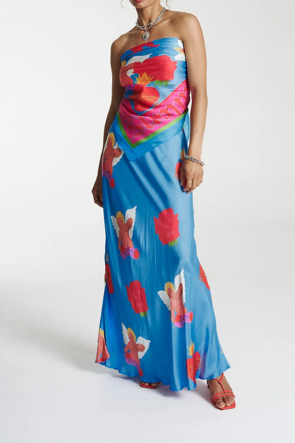 Daily Holiday Floral Print Blue Skirt