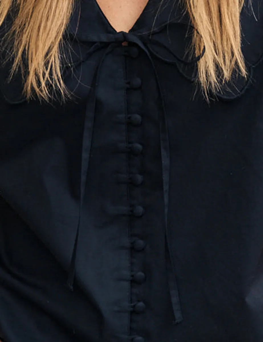 V-neck Black Short Sleeve Blouse