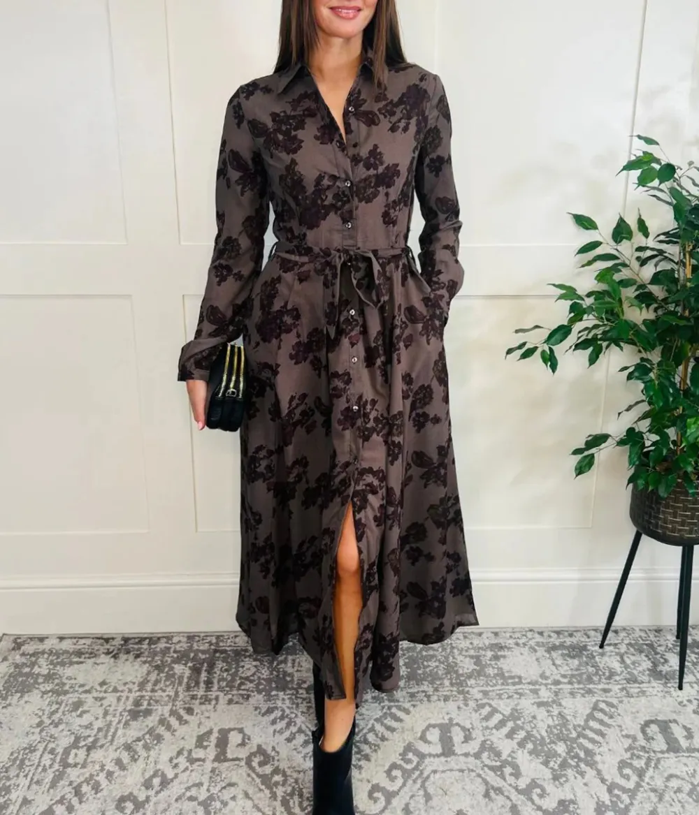 Casual Style Print Shirt Dress