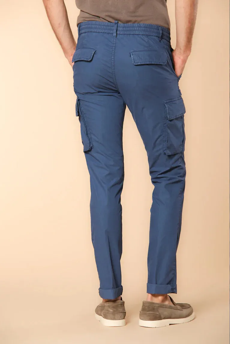 Men's Blue Slim Fit Parachute Fabric Cargo Pants with Large Pockets