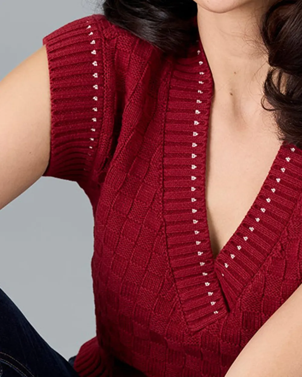 Burgundy Cut Out Knitted Top