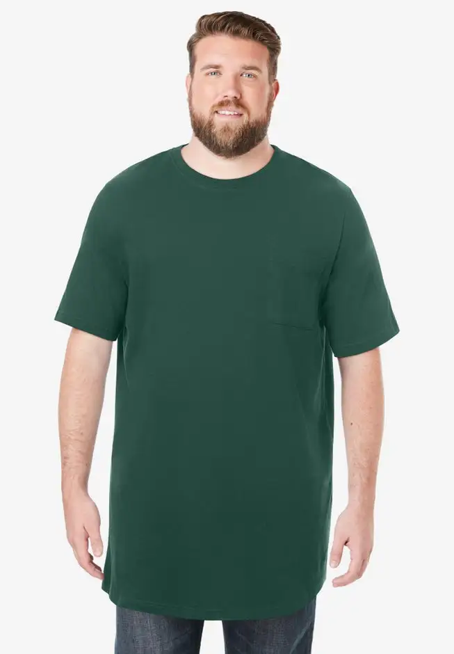 Shrink-Less Lightweight Longer-Length Crewneck Pocket T-Shirt