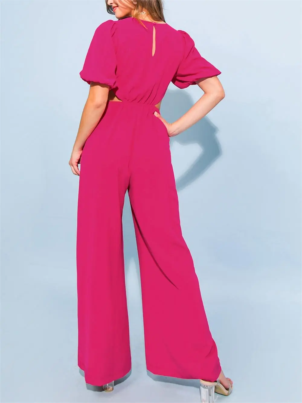 Emerald Green Cut - Out Puff - Sleeve Jumpsuit