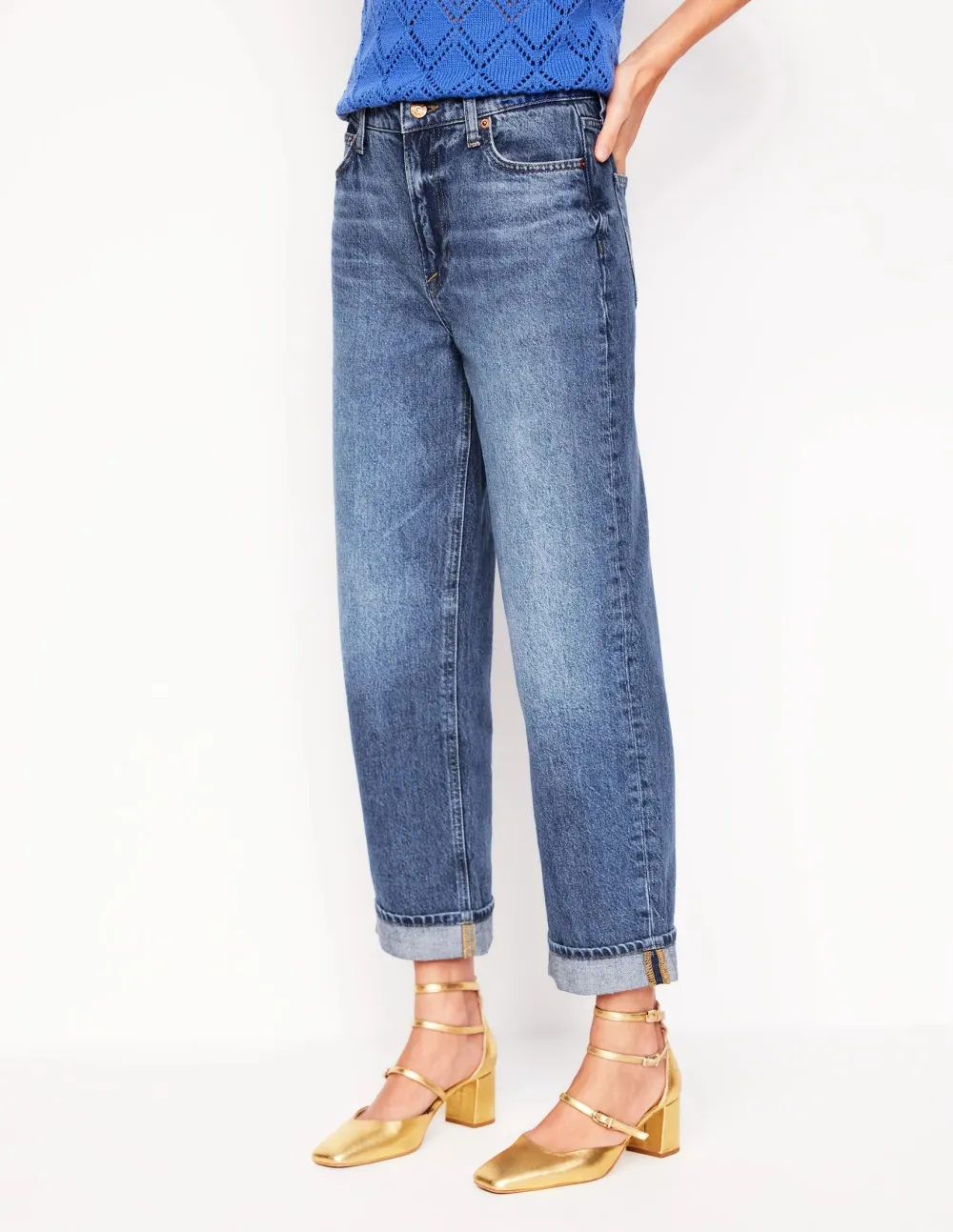 Light Blue Mid - Rise Straight - Leg Jeans