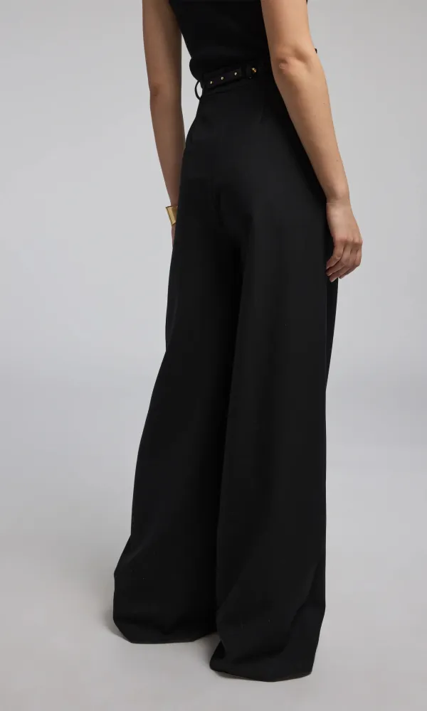 Black Drop Button Wide Leg Trousers