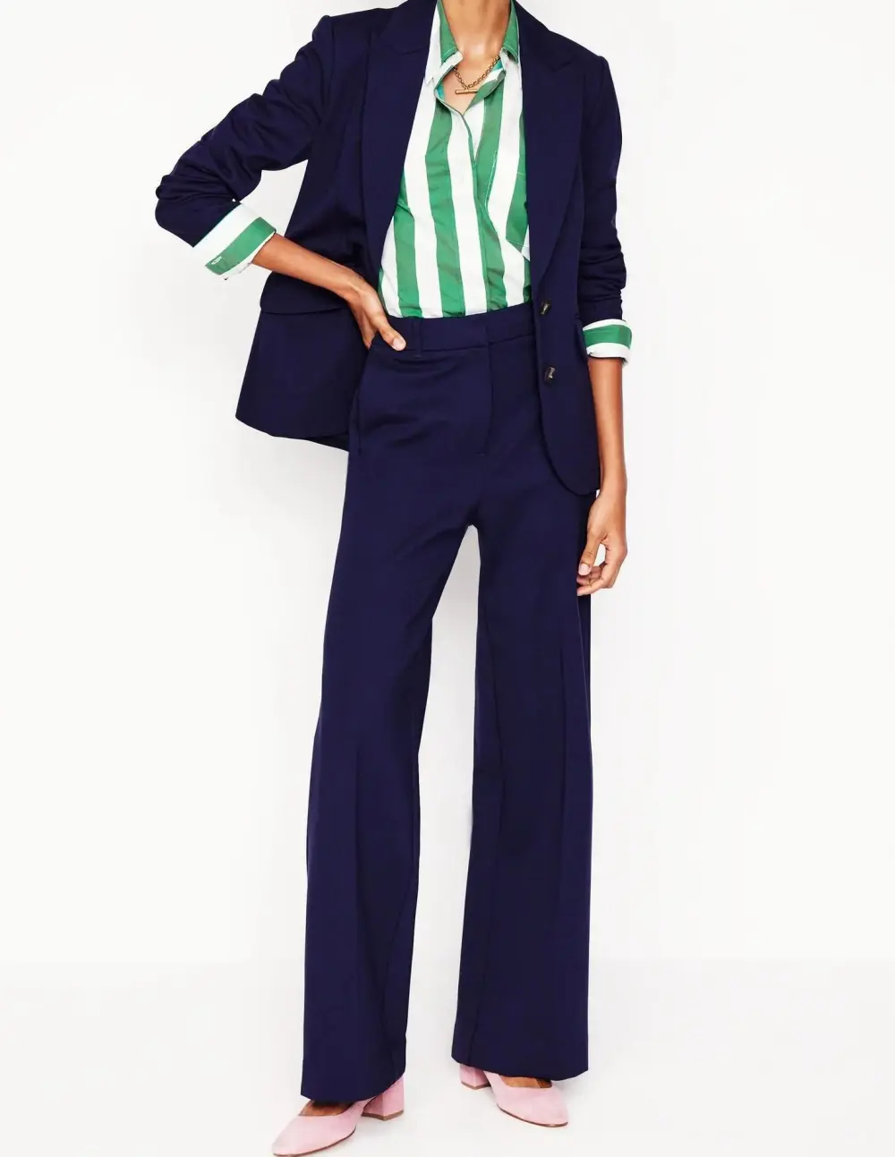 Green and White Striped Button - Down Shirt