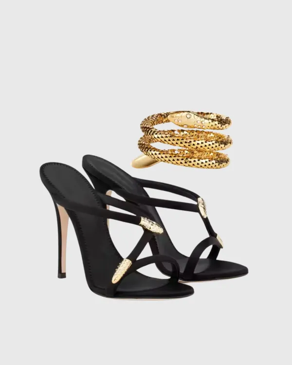 Rhinestone Snake Sandals in Black