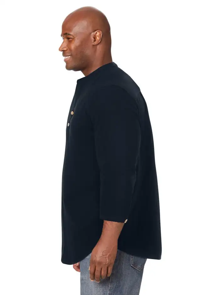 Gauze Mandarin Collar 3/4 Sleeve Shirt