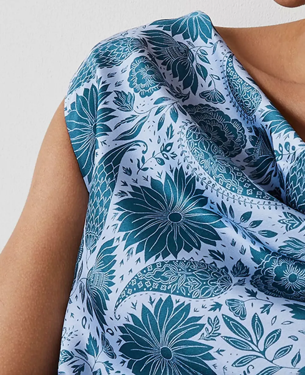 Floral Cowl Neck Flare Midi Dress