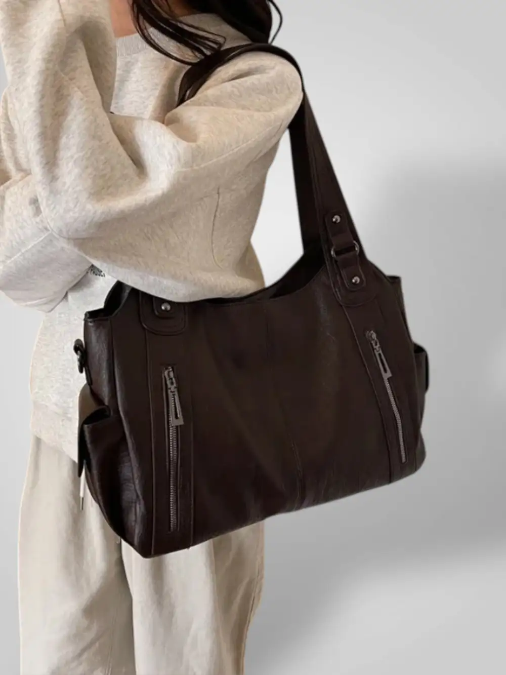 Foldover Leather Shoulder Bag