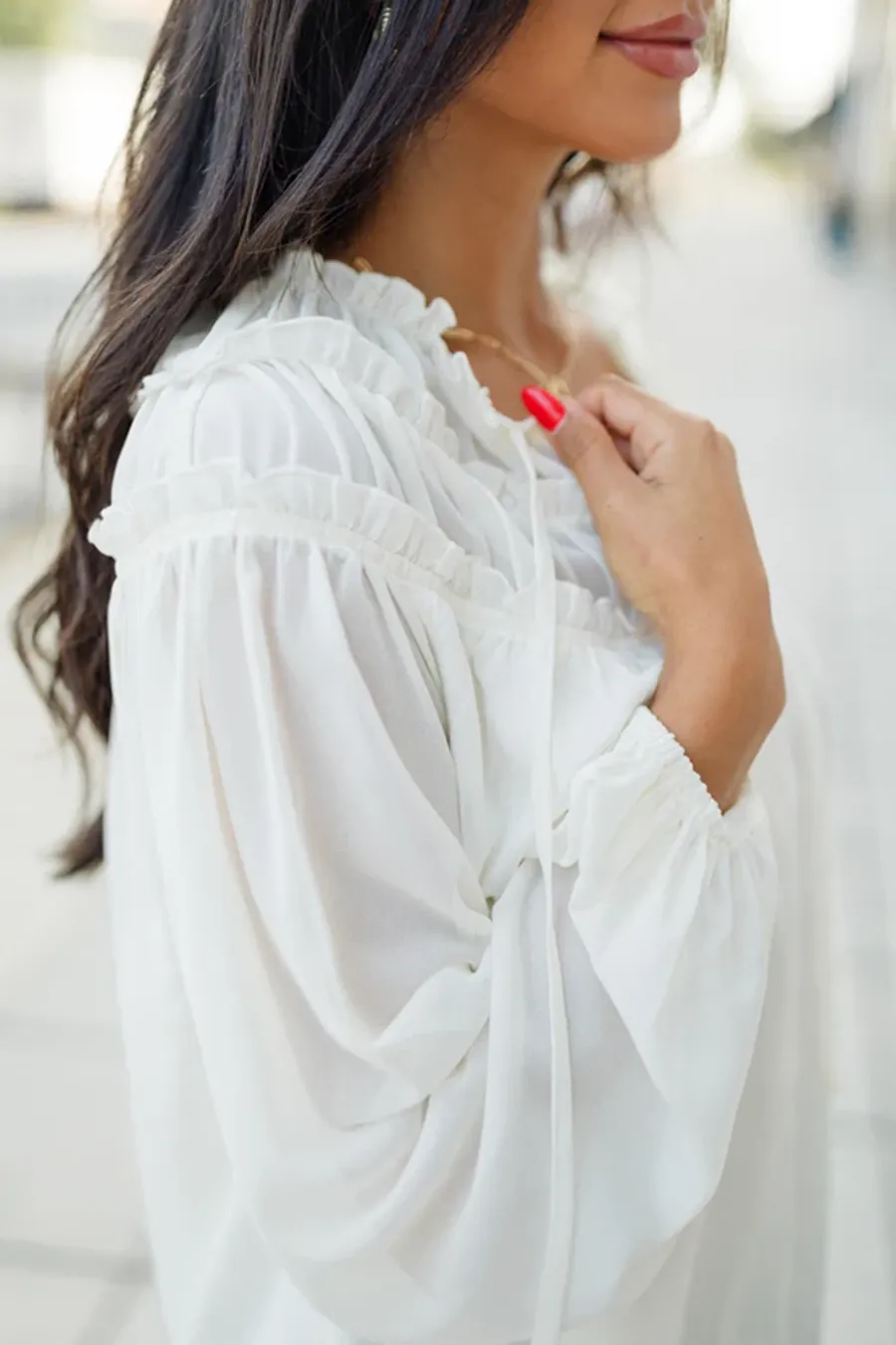 Cream Shirred Shoulder Detail Blouse