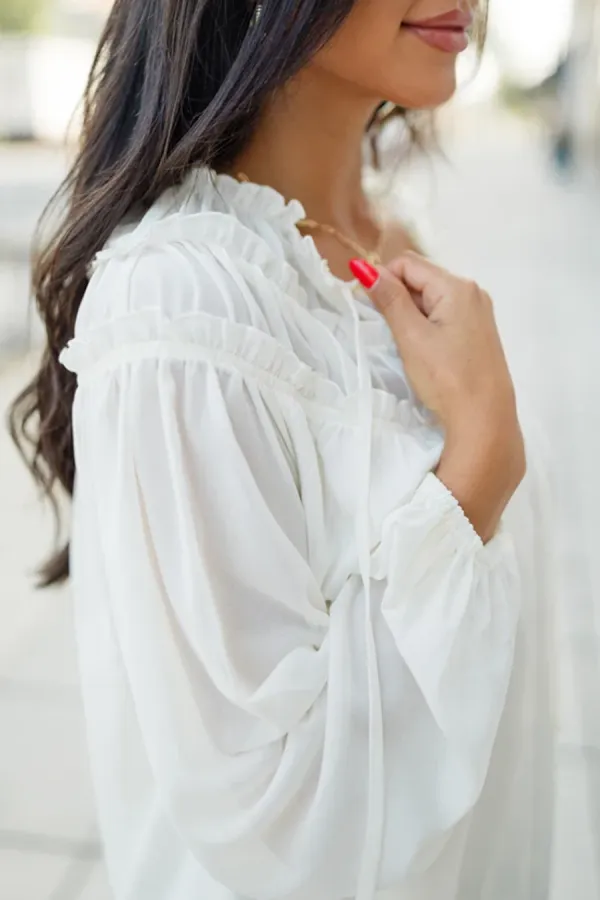 Cream Shirred Shoulder Detail Blouse
