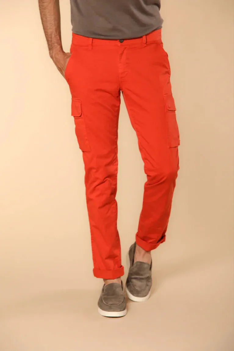 Men's Orange Stretch Cotton Slim Fit Large Pocket Overalls