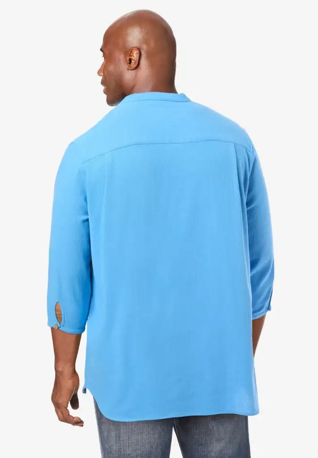 Gauze Mandarin Collar 3/4 Sleeve Shirt