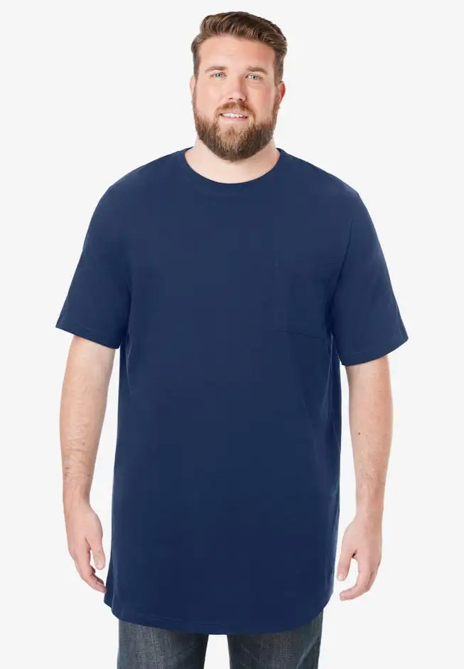 Shrink-Less Lightweight Longer-Length Crewneck Pocket T-Shirt